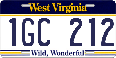 WV license plate 1GC212