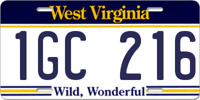 WV license plate 1GC216