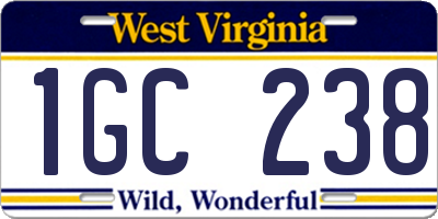 WV license plate 1GC238