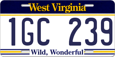 WV license plate 1GC239