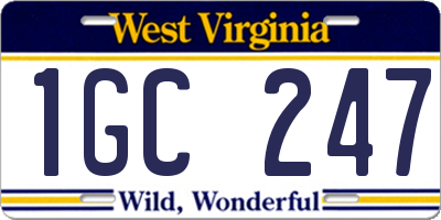 WV license plate 1GC247