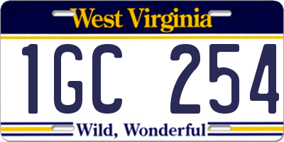 WV license plate 1GC254