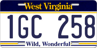 WV license plate 1GC258