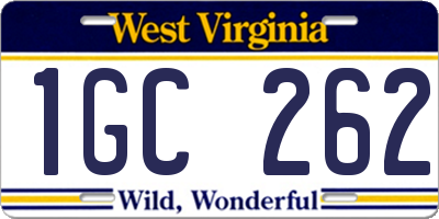 WV license plate 1GC262