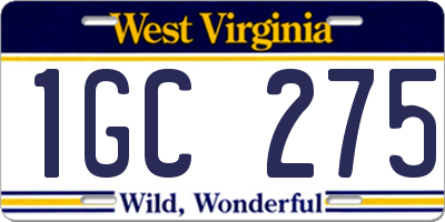 WV license plate 1GC275