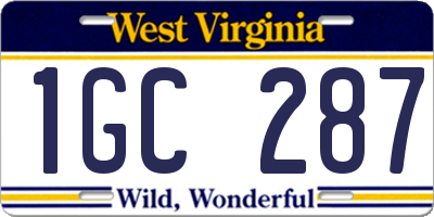 WV license plate 1GC287