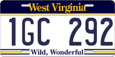 WV license plate 1GC292