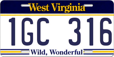 WV license plate 1GC316
