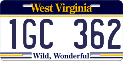 WV license plate 1GC362