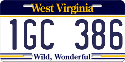 WV license plate 1GC386