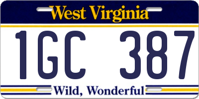 WV license plate 1GC387