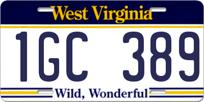 WV license plate 1GC389