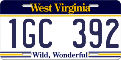 WV license plate 1GC392