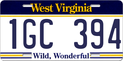 WV license plate 1GC394