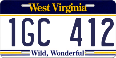 WV license plate 1GC412