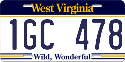 WV license plate 1GC478