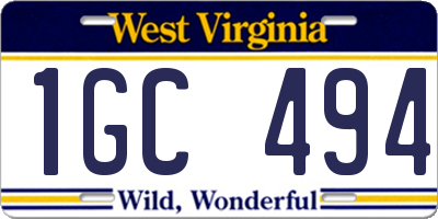 WV license plate 1GC494