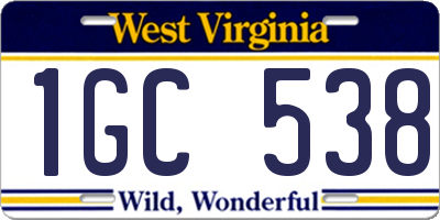 WV license plate 1GC538