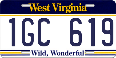 WV license plate 1GC619