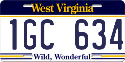 WV license plate 1GC634