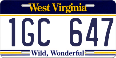 WV license plate 1GC647