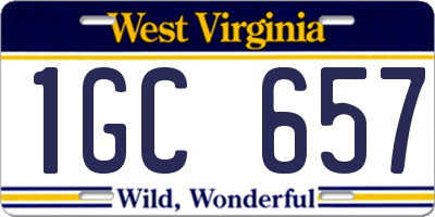 WV license plate 1GC657