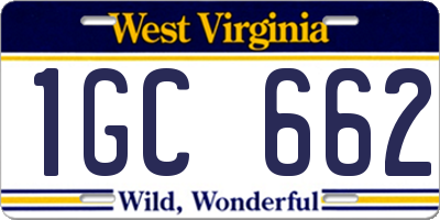 WV license plate 1GC662