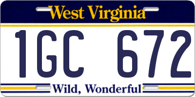 WV license plate 1GC672