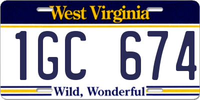 WV license plate 1GC674