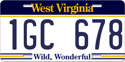 WV license plate 1GC678