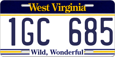 WV license plate 1GC685
