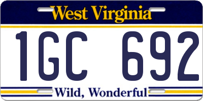 WV license plate 1GC692