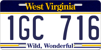 WV license plate 1GC716