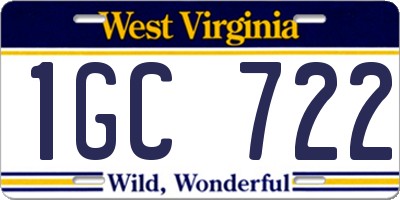 WV license plate 1GC722