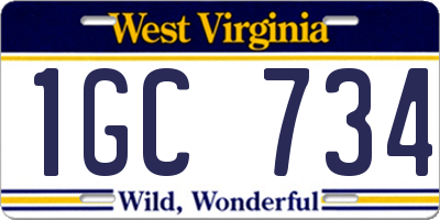 WV license plate 1GC734