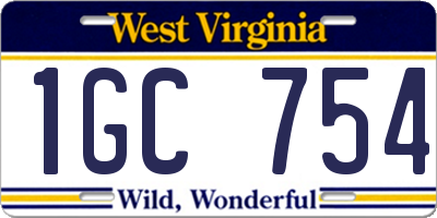 WV license plate 1GC754