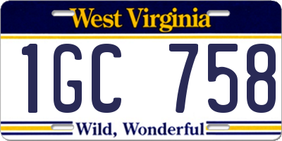 WV license plate 1GC758
