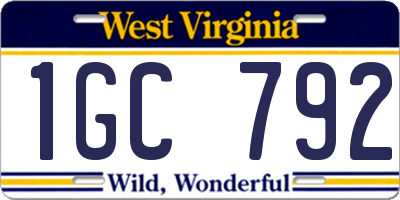 WV license plate 1GC792