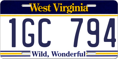 WV license plate 1GC794