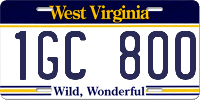 WV license plate 1GC800
