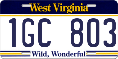 WV license plate 1GC803