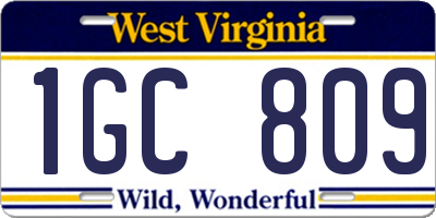WV license plate 1GC809