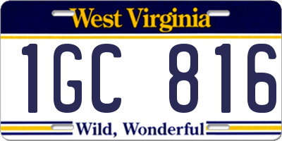 WV license plate 1GC816