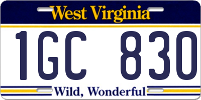 WV license plate 1GC830