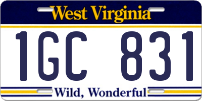 WV license plate 1GC831