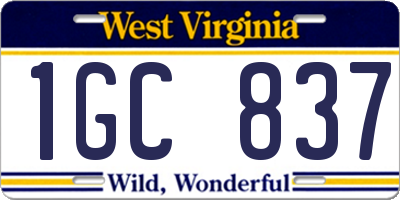 WV license plate 1GC837