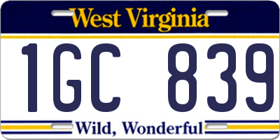 WV license plate 1GC839