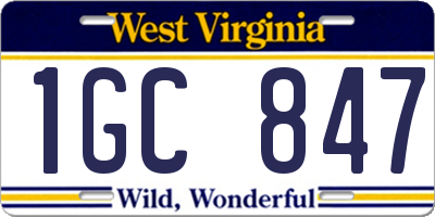 WV license plate 1GC847