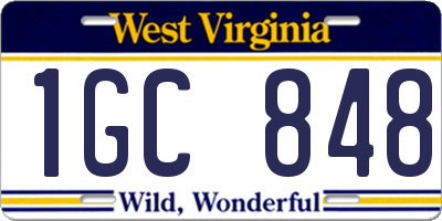 WV license plate 1GC848