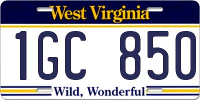 WV license plate 1GC850